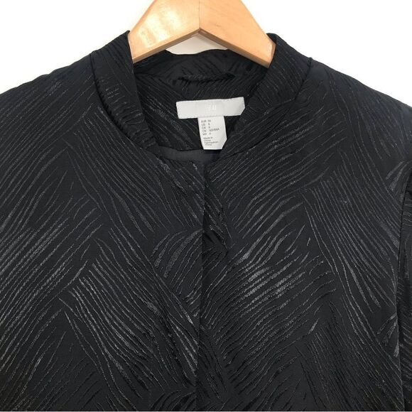 H&M Black Silky Textured Linear Print Bomber Jacket - Picture 6 of 16